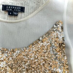 GRYPHON NEW YORK | S | Champagne Gold Sequin Sheer Illusion Shift Dress